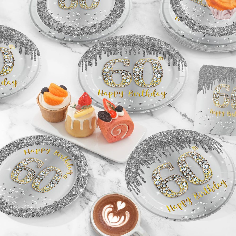 20Pcs 60th Birthday Silver Paper Napkins,60th Grey Silver Men Women Birthday Party Serviettes,Happy 60th Birthday Tableware Decoration for Women,Men,Him,Her 60th Birthday Gifts Party Supplies - Image 2