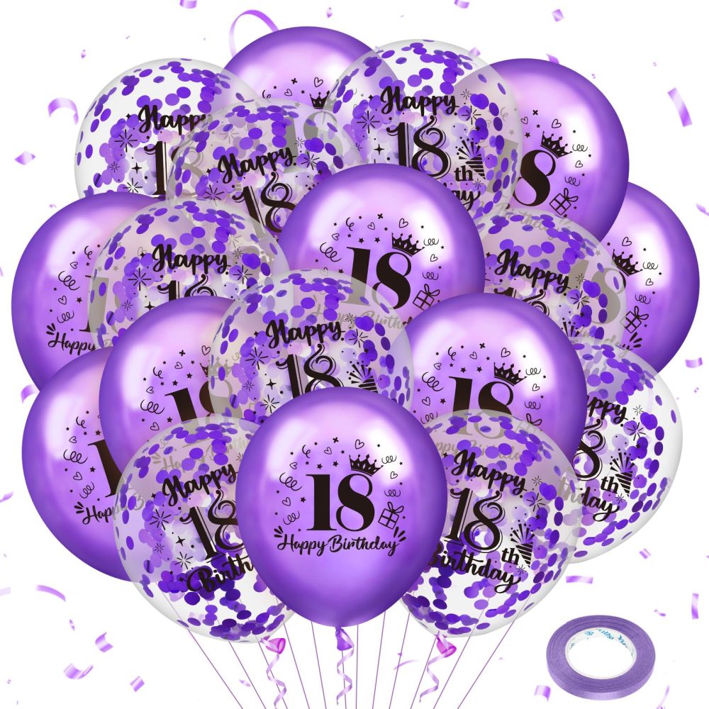 18th Birthday Balloons 18Pcs Purple Happy 18th Birthday Balloons Confetti Balloons Purple 18th Birthday Party Decorations Balloons for Girls Boys 18th Anniversary Birthday Decor Supplies 12 inches