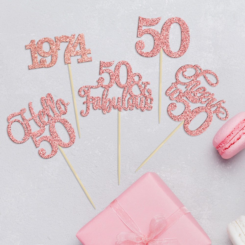 Gyufise 30Pcs 50th Birthday Cupcake Toppers 50 Fabulous Cupcake Picks Cheers to 50 1974 Cake Decorations for Happy 50th Birthday Wedding Anniversary Party Decoration Supplies Rose Gold - Image 6
