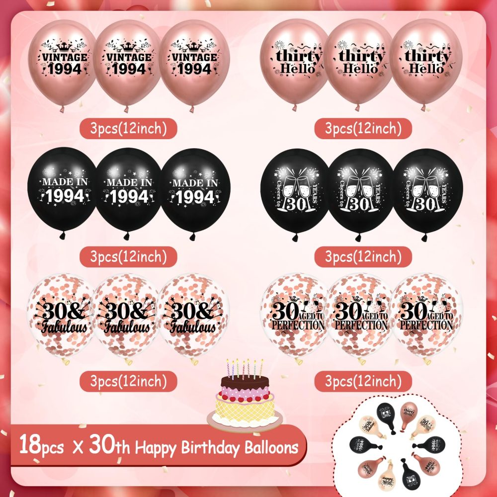 30th Birthday Balloons for Women 18Pcs Rose Gold Black 1994 Balloons 30th Birthday Party Decorations 12 inch Vintage Latex Balloons Party Supplies for 30th Birthday Anniversary Party - Image 3