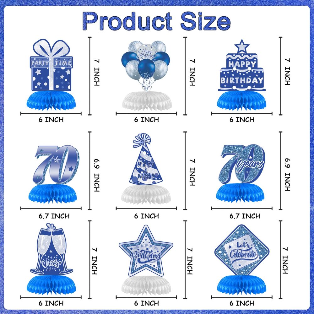 9Pcs 70th Birthday Party Honeycomb Centerpieces, Blue Silver 70 Years Old Birthday Party Decoration Party Supplies Table Centerpieces Table Toppers Decor Sign - Image 6