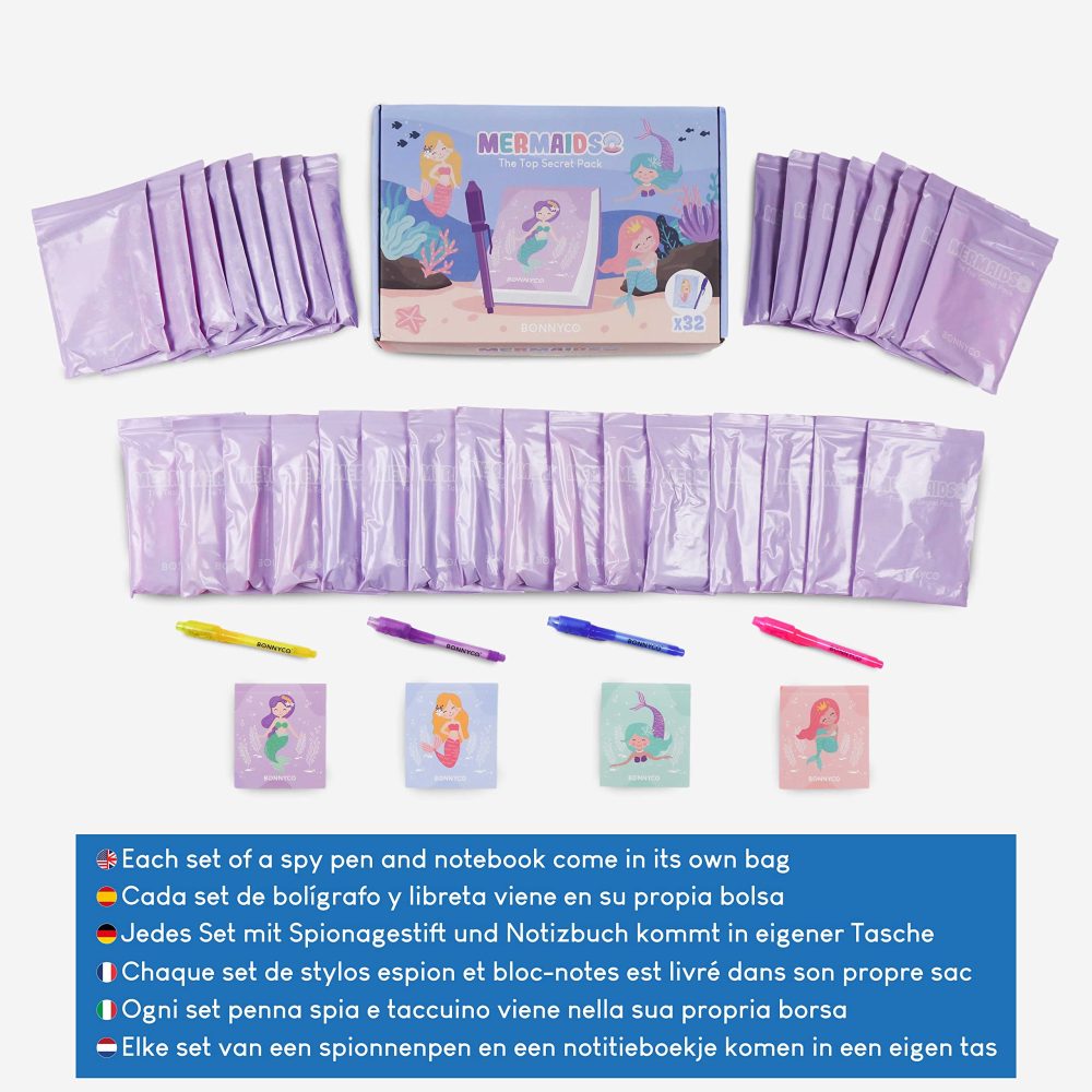 BONNYCO Invisible Ink Pen and Notebook, Pack 32 Mermaid Party Bags Filler & Pinata Toys | Mermaid Birthday Decorations | Stocking Fillers for Kids Birthday | School Prizes & Gifts for Children - Image 3