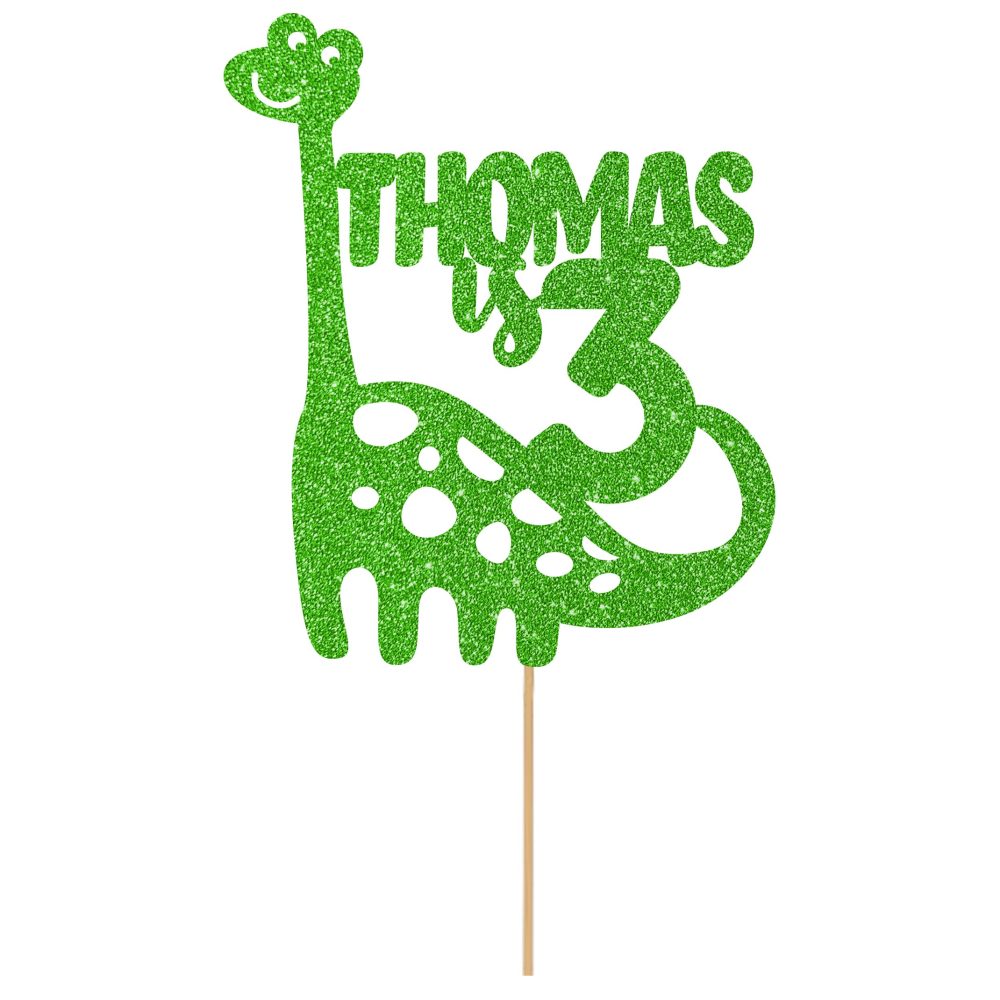 Personalised Birthday Glitter Cake Topper by Cakeshop | Custom Colour Any Name & Any Age Dinosaur Cake Decoration for 1st 2nd 3rd 4th 5th 6th 7th 8th 9th 10th 16th 18th | Green