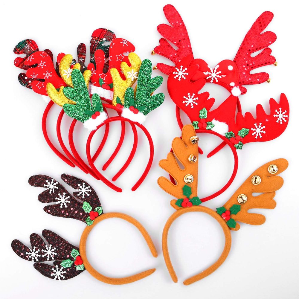ANECO 9 Styles Christmas Reindeer Headband Antlers Headband Christmas Party Costume Head Boppers for Christmas Party Favor, 9 Pack - Image 5