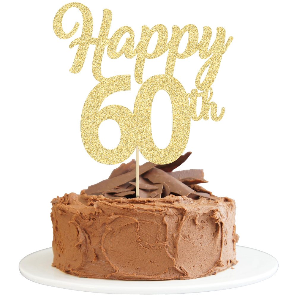 3Pcs Happy 60th Cake Topper Gold Glitter Number 60 Sixty Birthday Cake Pick Decorations for Cheers to 60 Years Old 60th Birthday Wedding Anniversary Party Supplies