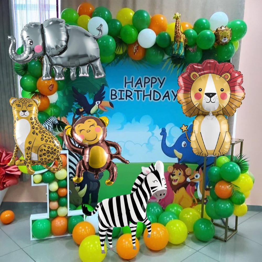 Jungle Safari Animals Balloons, Jungle Safari Theme Birthday Party Decorations, Lions Zebra Elephant Monkey Leopard Foil Balloons for Kids Boys Wild One Zoo Birthday Baby Shower Party Decor Supplies - Image 5