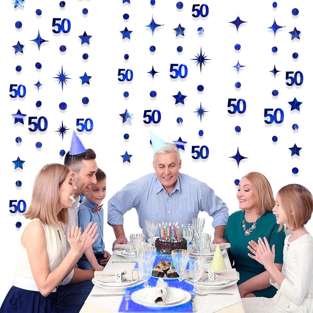 Navy Blue 50th Birthday Decorations Number 50 Circle Dot Twinkle Star Garland Metallic Hanging Streamer Bunting Banner Backdrop for 50 Year Old Birthday Happy 50th Anniversary Fiftieth Party Supplies - Image 3