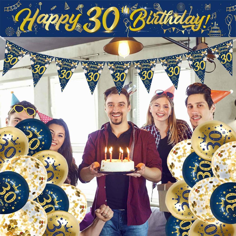 30th Birthday Decorations Kit,Blue Gold Happy 30th Birthday Banner,30th Birthday Balloons,Blue Gold Latex Balloons Party Decorations for men 30th Birthday Party Supplies (30th Birthday) - Image 7