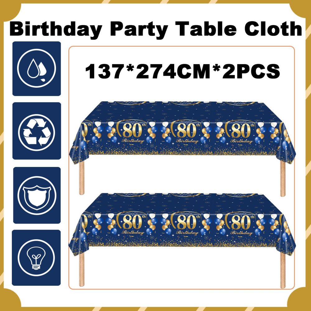 2Pcs Navy Blue Happy 80th Birthday Party TableCloth,137*274cm Plastic Blue and Gold 80th Table Cloth for Man Men Him Birthday Table Decorations Disposable Party Tablecovers for Adults Birthday Party - Image 5