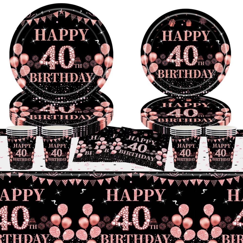 40th Serviettes Napkins,Black Rose and Gold Serviettes 40th Birthday Napkins for Women Women,20Pcs Napkins Disposable Tableware,Tissue Luncheon Paper Napkin for Women,Kids 40th Birthday Party Supplies - Image 3