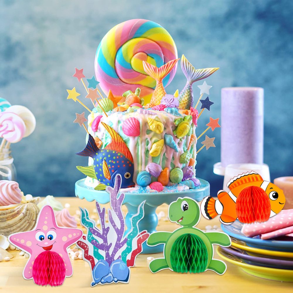 12 Pieces Ocean Sea Animal Honeycomb Centerpiece Under the Sea Table Decorations Ocean Themed Marine Creature Decoration Fish Mermaid Table Honeycomb for Beach Themed Birthday Party Baby Shower - Image 2