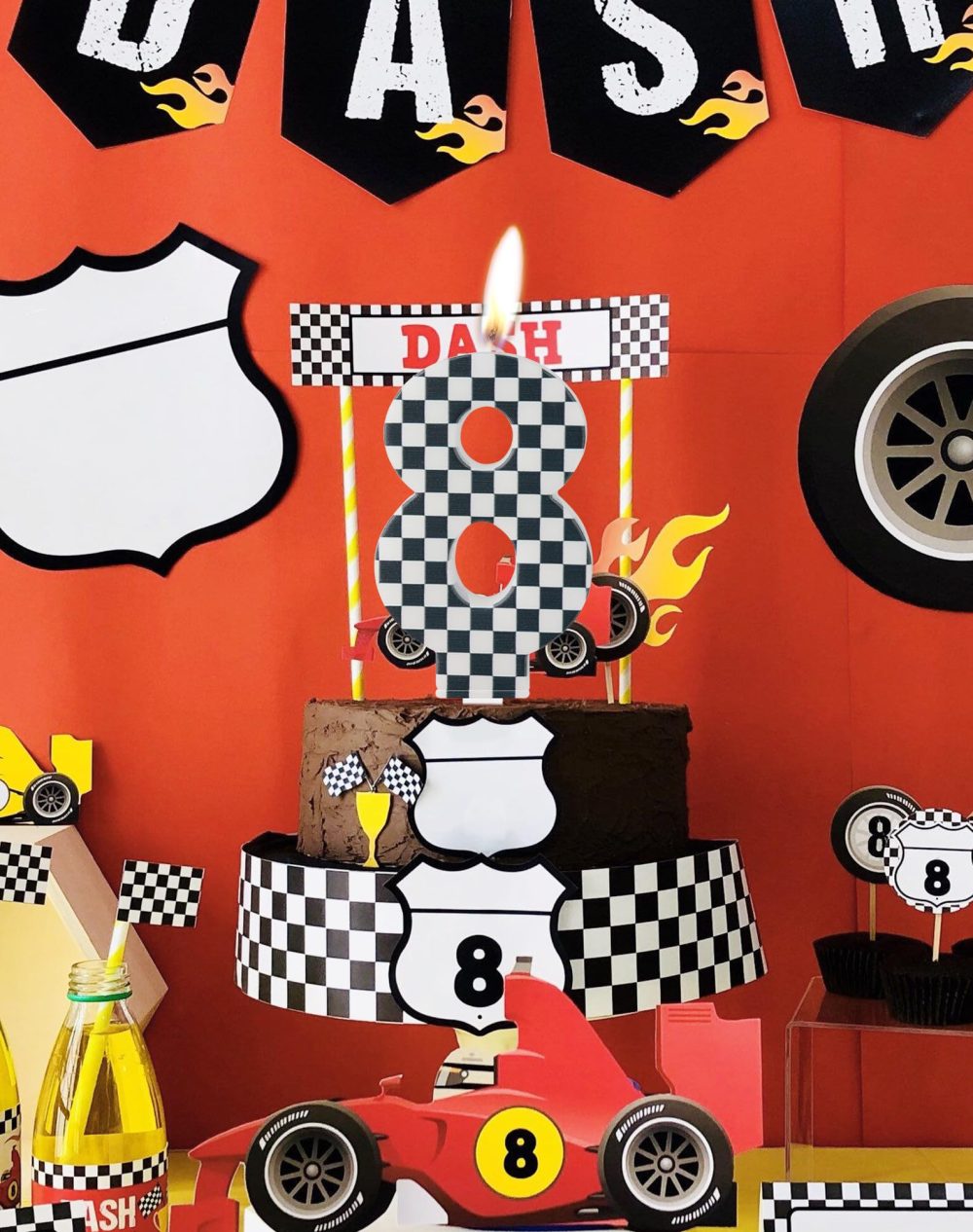 Racing Cars Birthday Candles with Black and White Stripes, Racing Cars Themed Birthday Party Decorations, Cars Number 1 Candles Cake Topper for Girls Boys 1st Birthday Decorations Party Supplies - Image 3