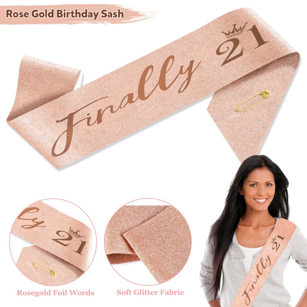 Jonvell 21th Birthday Sash and Tiara Crown Rose Gold 21th Sash Rhinestone Tiara Crown Birthday Cake Topper for Women Girls 21th Birthday Gift Party Decorations Supplies - Image 5