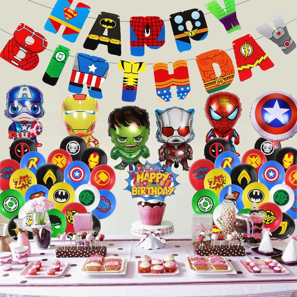 Superhero Party Supplies,Avenger Party Decoration-Superhero Birthday Party Banner,Superhero Balloons,Toppers Cake Toppers,6 Pcs Large Foil Balloons for Kid's boy Girls Themem Party Supplies - Image 6