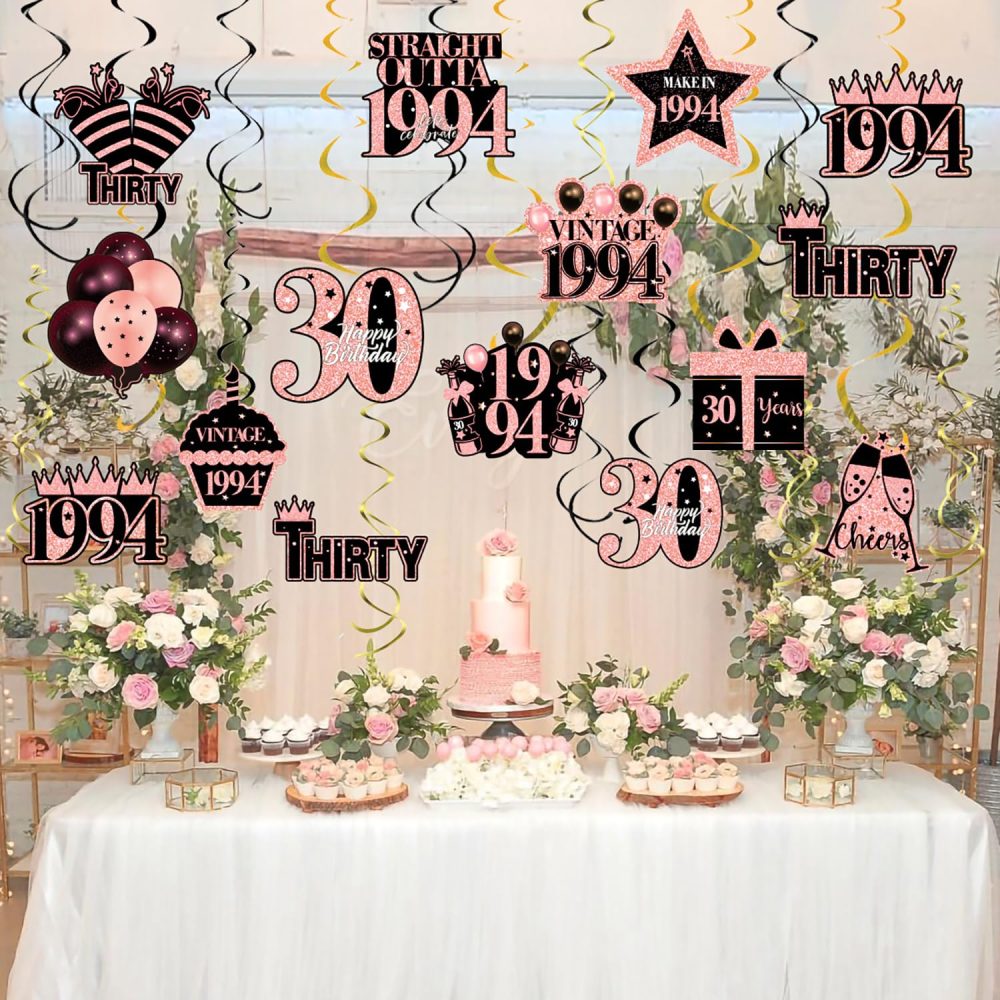 30th Birthday Party Decorations, Retro 1994 Rose Pink Birthday Hanging Swirls Ceiling Party Supplies for Girl Women Birthday Anniversary Party (30th Swirl) - Image 3