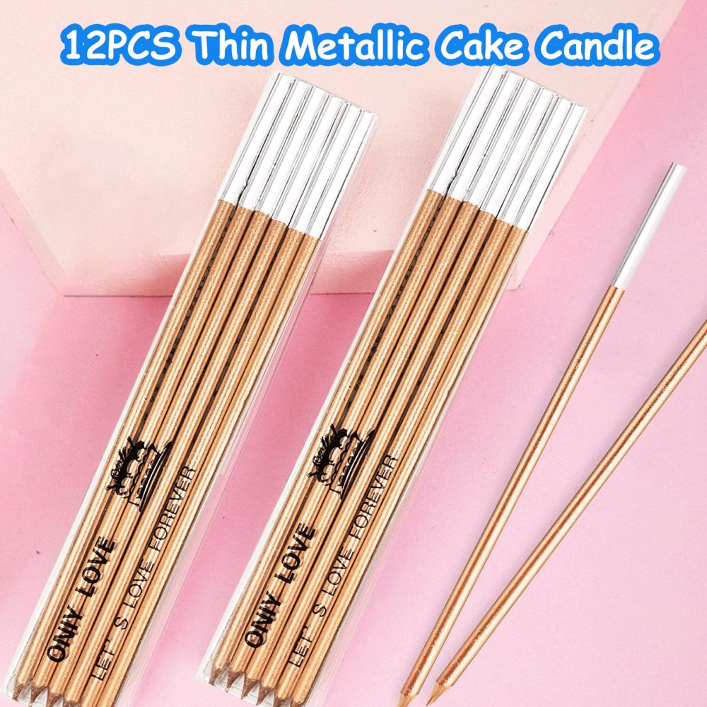 Candles for Birthday Cakes, 12PCS Thin Metallic Cake Candle, Long Glitter Cupcake Candles for Birthday Wedding Baby Shower Party Decoration 1st 12 18 24 40 50th 60th - Image 3