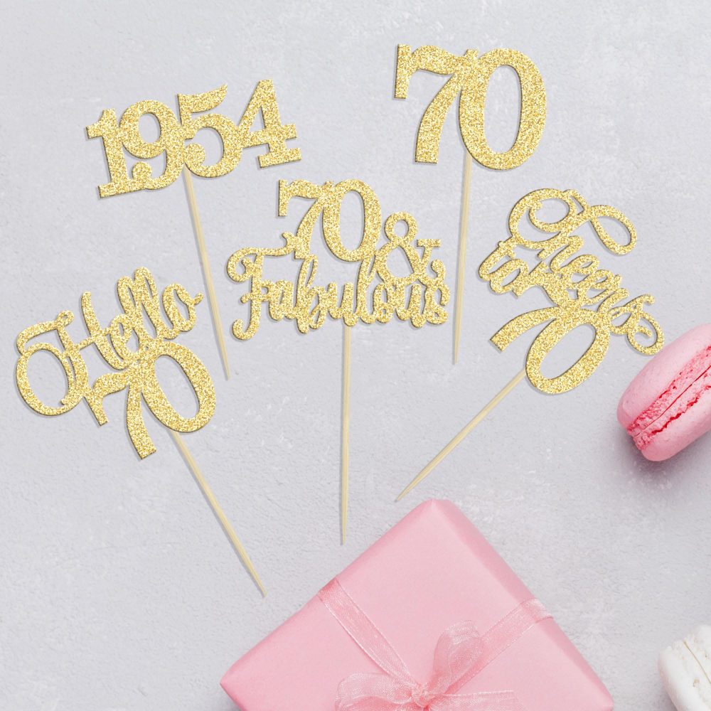 Gyufise 30Pcs 70th Birthday Cupcake Toppers 70 Fabulous Cupcake Picks Cheers to 70 1954 Cake Decorations for Happy 70th Birthday Wedding Anniversary Party Decoration Supplies Gold - Image 6