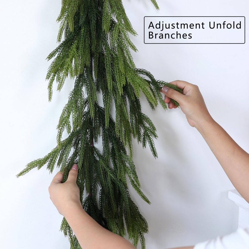 9 FT Real Touch Norfolk Pine Garland Green Artificial Christmas Garland Faux Greenery Garland for Holiday Fireplace Mantle Window Indoor Outdoor Decor (2 PCS) - Image 4