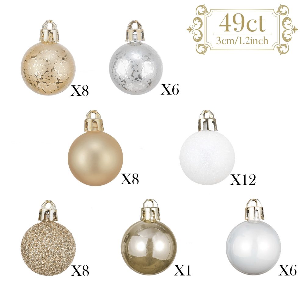 Valery Madelyn Christmas Baubles for Christmas Tree Decoration，49pcs 3cm White Gold Shatterproof Christmas Ball Ornaments - Image 2