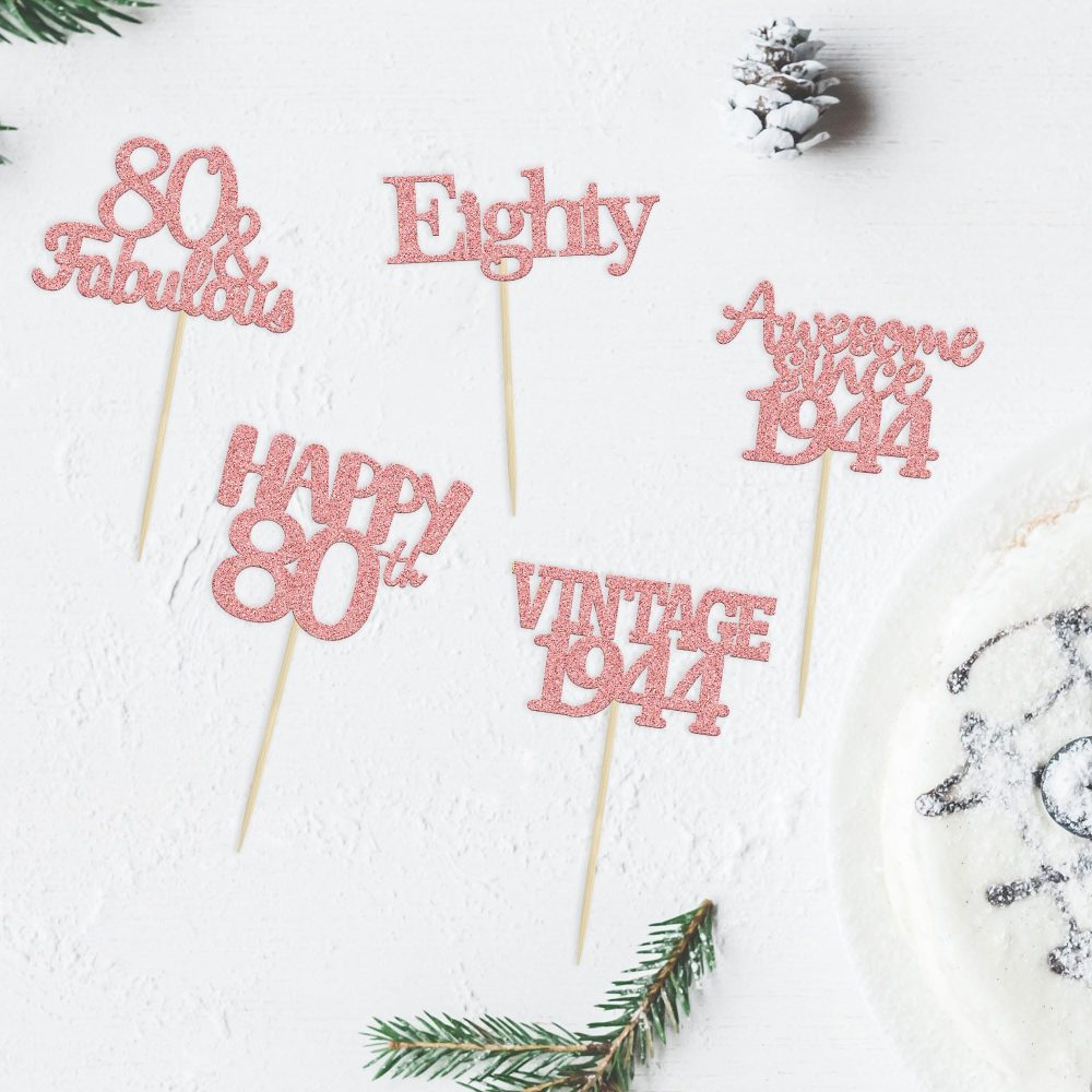 Gyufise 30Pcs Rose Gold Vintage 1944 Cupcake Toppers 80th Birthday Cupcake Toppers Awesome Since 1944 Hello 80 Cake Topper Seventy 80 & fabulous Cupcake Picks 80th Birthday Cake Decorations Supplies - Image 6