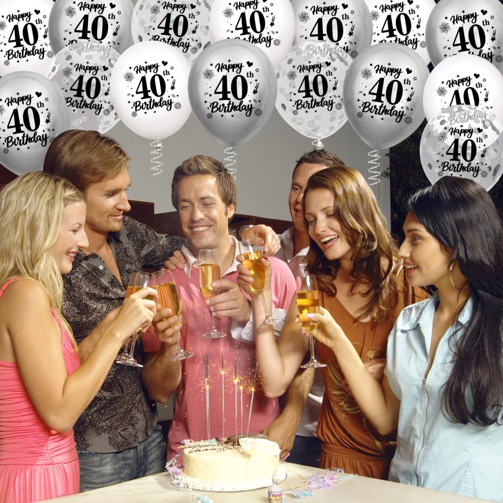 40th Birthday Balloons Decorations White Silver 18pcs Happy 40th Birthday Party Confetti Balloons Latex for Women Men Happy 40th Birthday Anniversary Party Supplies Decor 12 inches Indoor Outdoor - Image 4