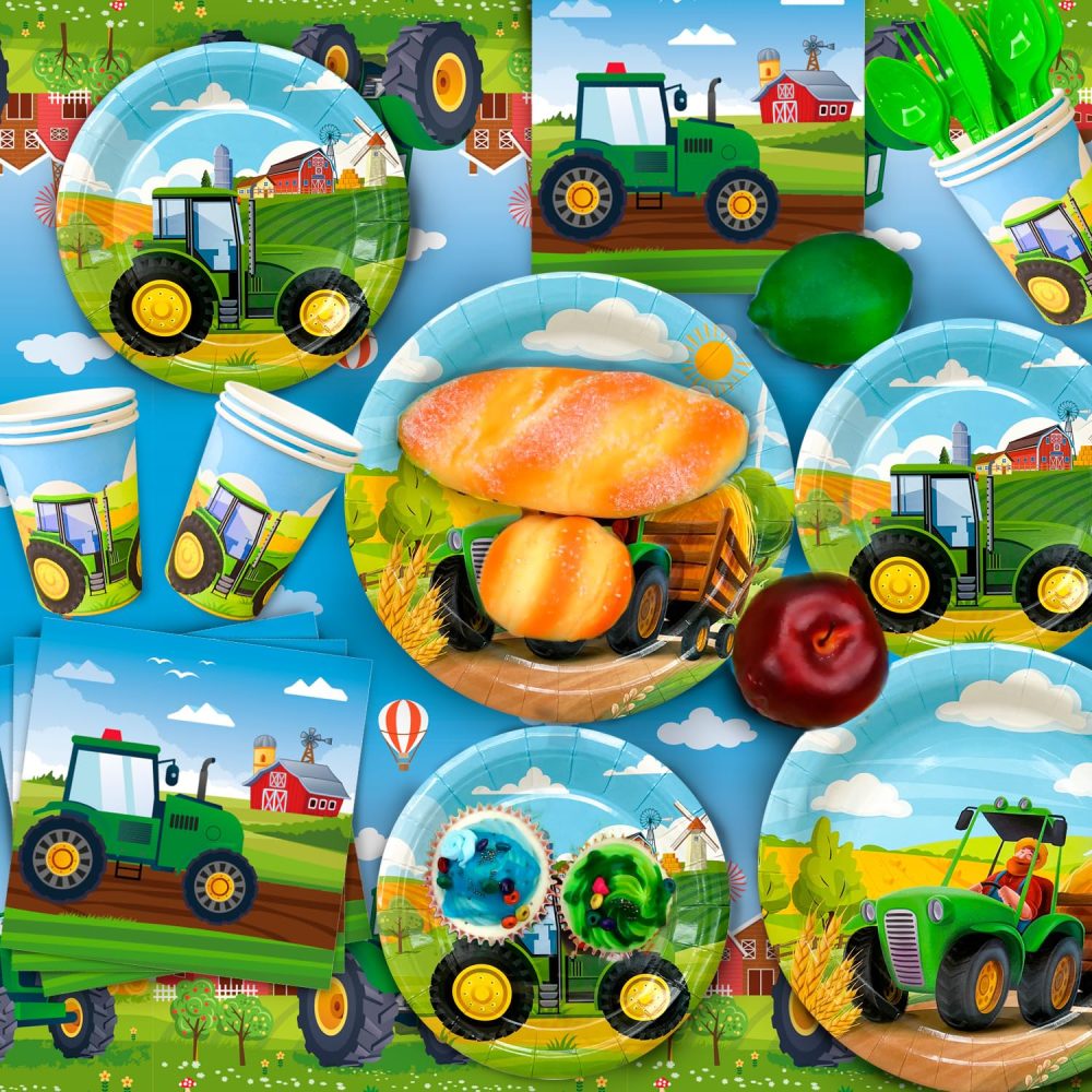 Fruitful Party Tractor Party Decorations Tableware,130pcs Tractor Party Tableware Set-Tractor Plates Cups Banner etc Tractor Farm Party Tableware Supplies for Boys,Green,7''&9'', (2023052005) - Image 5