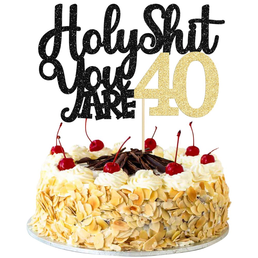 1Pc Holy Shit You are 40 Cake Topper Glitter Happy 40th Birthday Cake Pick for Cheers to 40 Years Old Funny 40th Birthday Party Cake Decorations Supplies