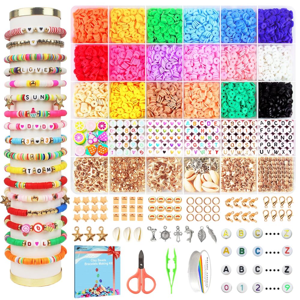 Fournine 5300 pcs Clay Beads Bracelet Making Kit, Friendship Bracelet Kits Flat Beads for Jewelry Making, Polymer Heishi Beads Set for Bracelet Necklace DIY Crafts Gift for Teen Girls