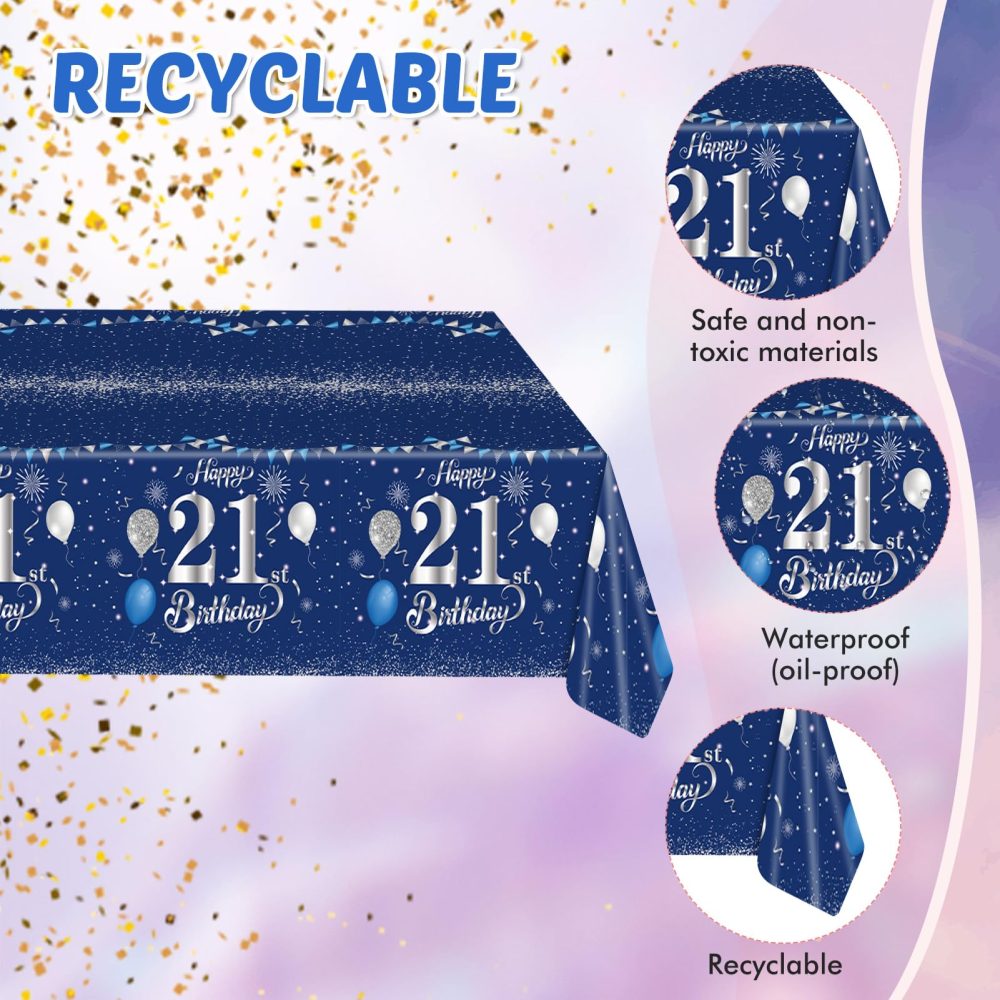 21st Birthday Decorations for Him Blue Silver Happy 21st Birthday Decorations for Boys Men Includes Happy 21th Birthday Napkins Tablecloth Plates for 21 Years Old Bday Party Supplies Anniversary Decor - Image 6