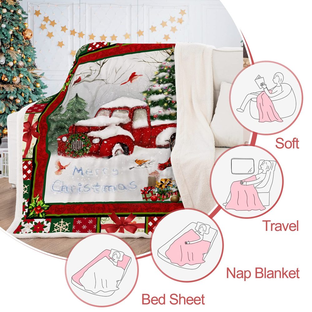 DJY Red Truck Throw Blanket Christmas Tree Snowman Printed Fleece Blanket Soft Warm Microfiber Solid Blanket for Bed, Couch and Travel 130x150cm - Image 5