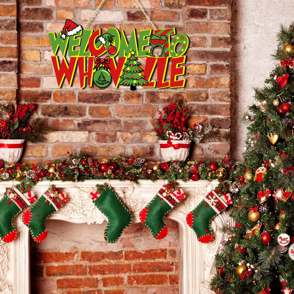 Zhynice Christmas Door Hanging Signs Merry Christmas Wooden Hanging Sign Christmas Tree Ornaments Front Door Decorations Christmas Themed Party Decor Supplies Indoor Outdoor - Image 5