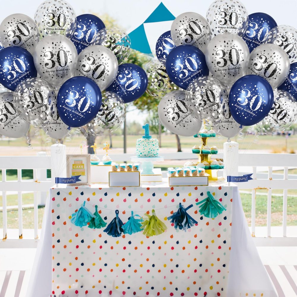 Blue Silver 30th Birthday Latex Balloons, Navy Blue Silver Happy 30th Birthday Party Decorations for Men, 15 Pcs 30th Balloons for Him Age 30 Years Old Birthday Celebration Party Decorations Supplies - Image 3