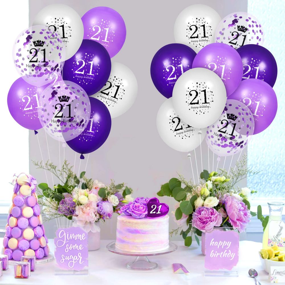 Rumia 21st Purple Birthday Balloons Decorations, 16 PCS Purple White Confetti Latex Balloons for Women Men Happy Birthday Party Wedding Anniversary Indoor Outdoor Party Supplies,12 Inch (21st) - Image 7