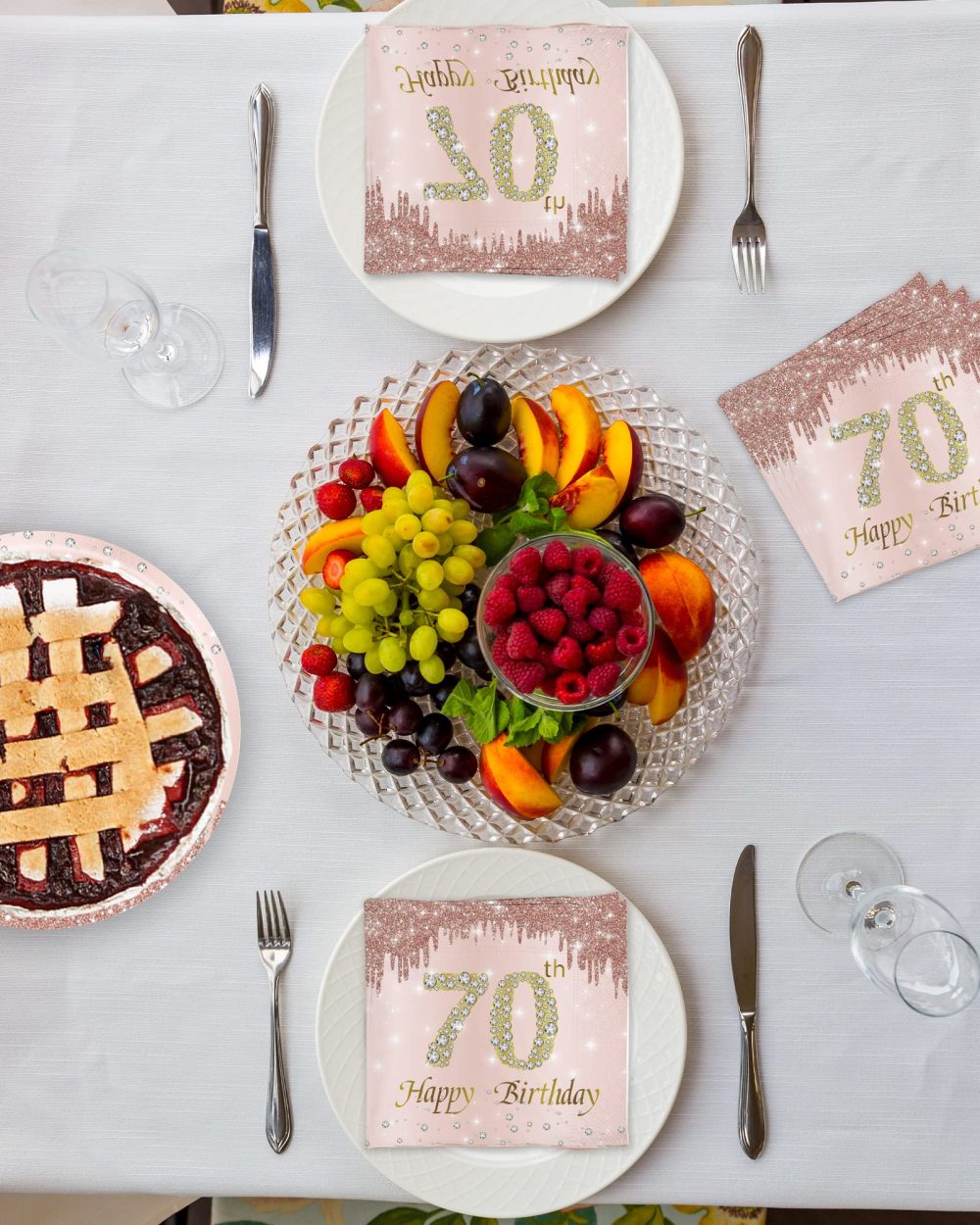 VReder Rose Gold 70th Birthday Decorations Paper Napkins, 40pcs Disposable Paper Birthday Napkins Table Decoration for Women 70th Birthday Party Supplies Table Decoration (70th Birthday) - Image 2
