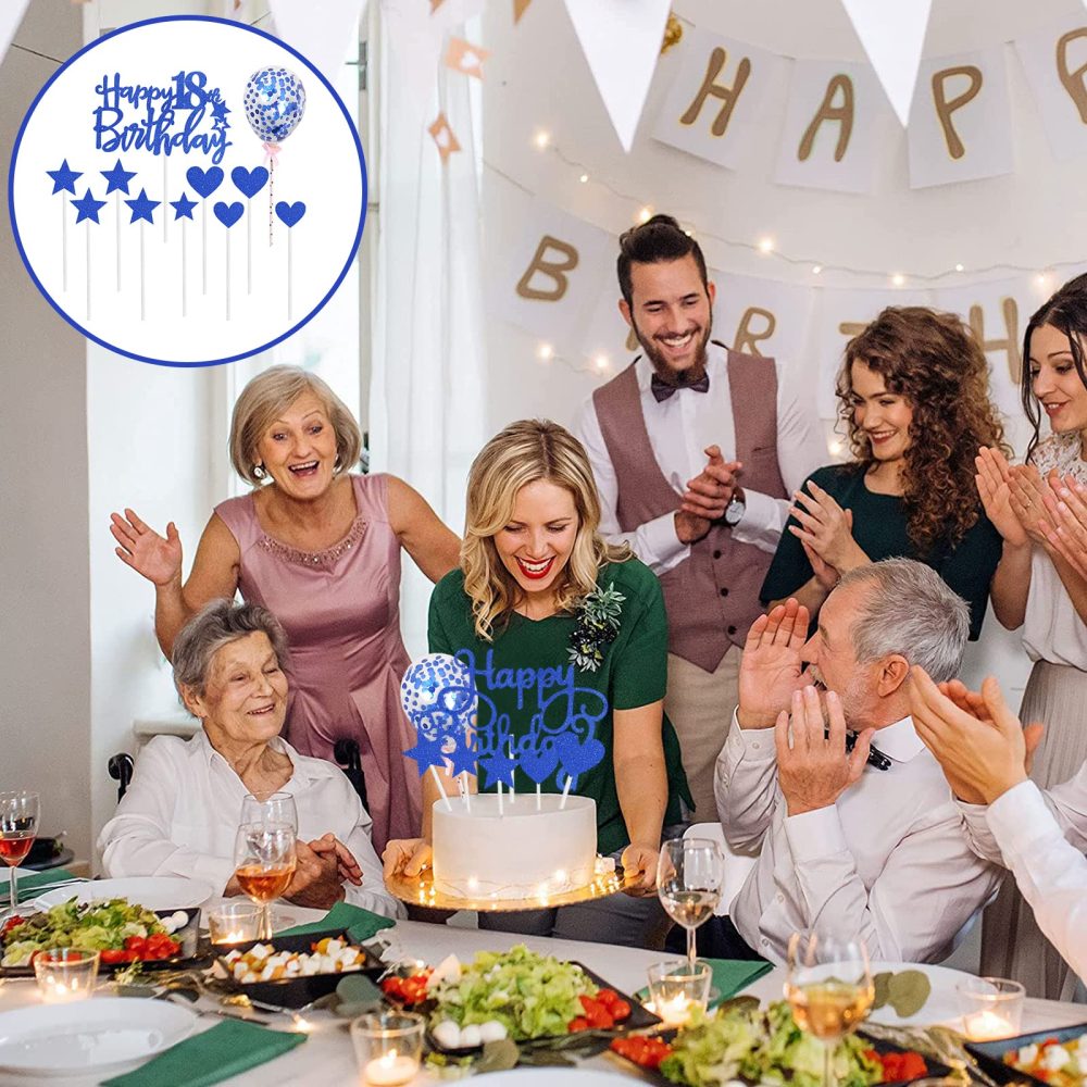 Personalised Happy 18th Birthday Cake Toppers Blue for Boy,Girl,Kids,Happy Birthday Sign for Cake,11p Glitter Cupcake Topper Cake Topper 18th Birthday Cake Decorations for 18th Birthday Party Supplies - Image 4