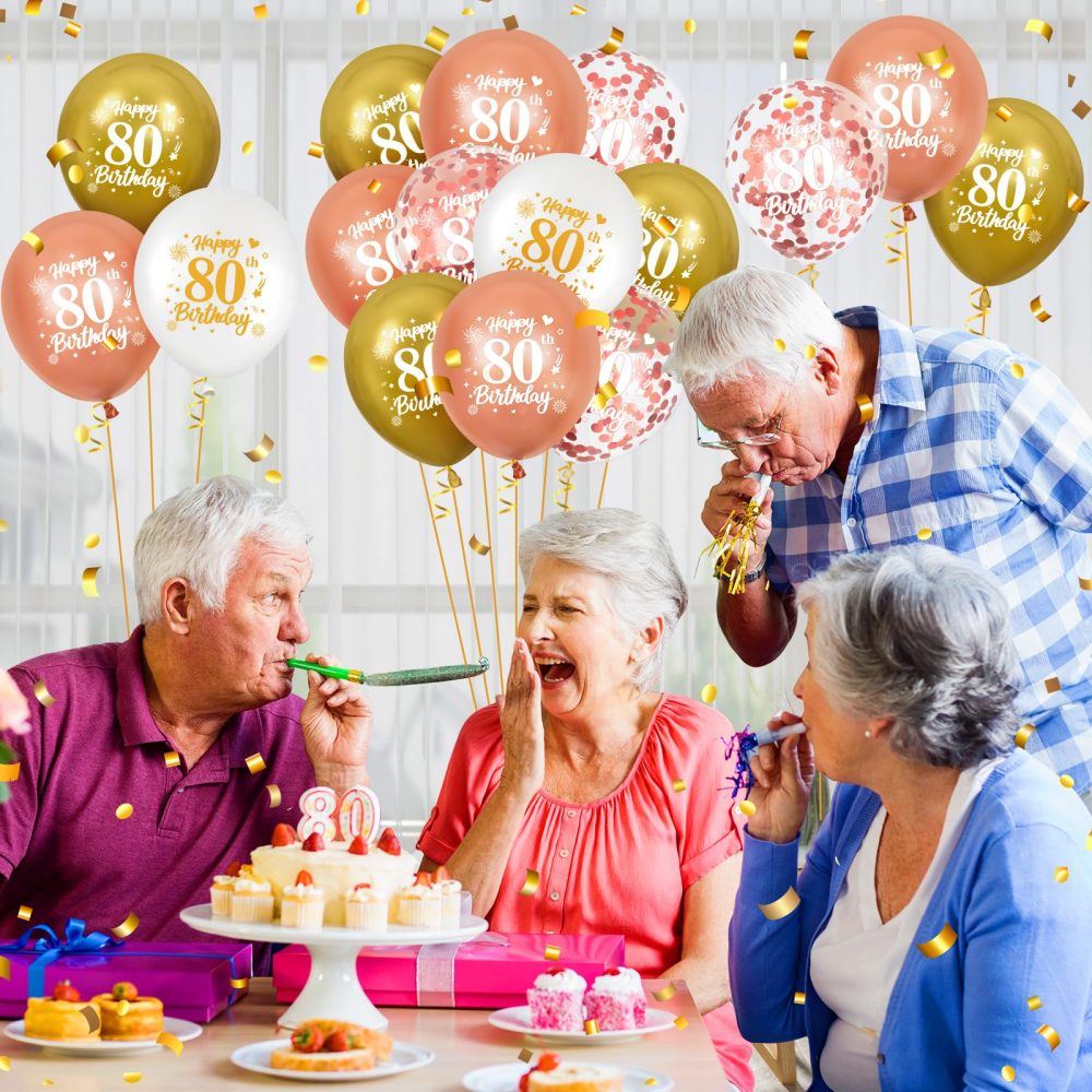80th Birthday Balloons,24 Pcs Rose Gold and White Gold 80th Birthday Balloons, Rose Gold 80th Birthday Party Decorations Balloons for Women Men 80th Birthday Anniversary Decoration - Image 5
