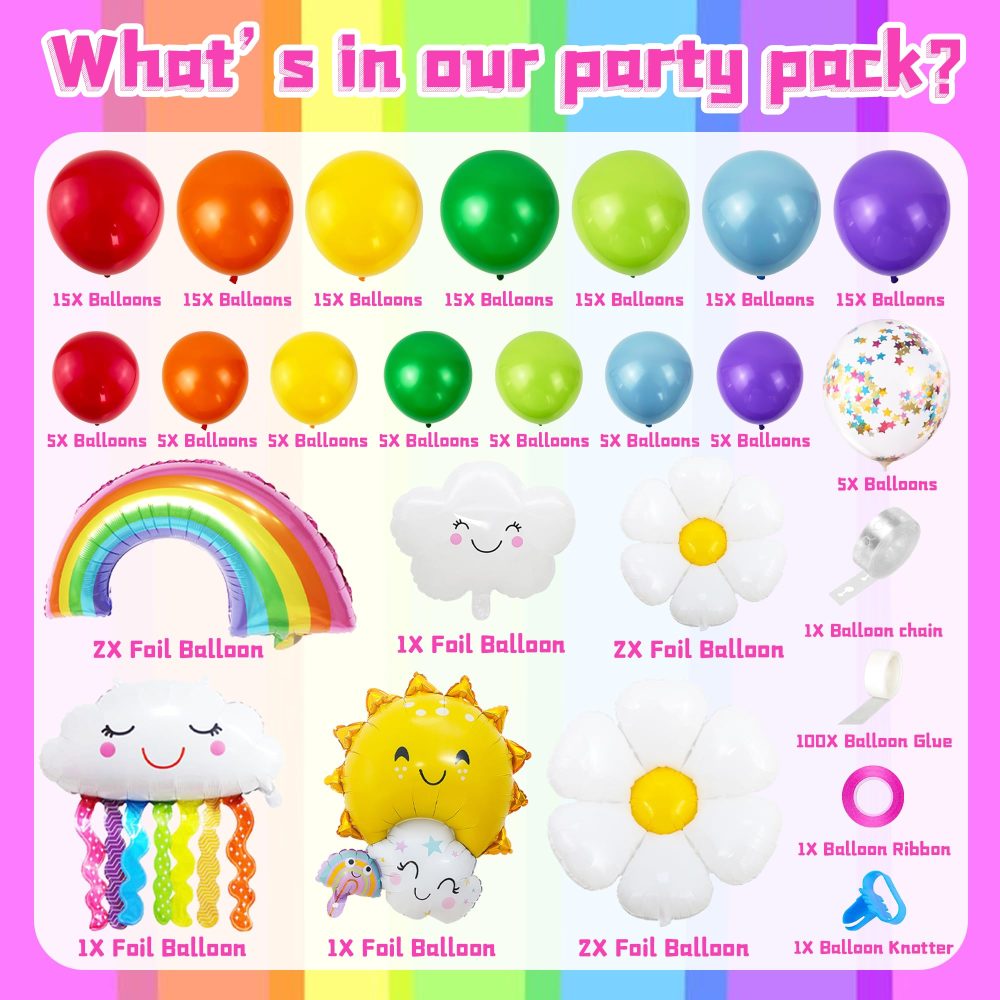 Rainbow Balloon Arch Kit - Rainbow Birthday Party Decorations with Rainbow Balloons, Colourful Balloons, 154pcs Rainbow Balloon Arch Garland for Boys Girls - Image 7