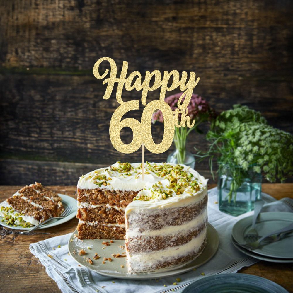 3Pcs Happy 60th Cake Topper Gold Glitter Number 60 Sixty Birthday Cake Pick Decorations for Cheers to 60 Years Old 60th Birthday Wedding Anniversary Party Supplies - Image 4