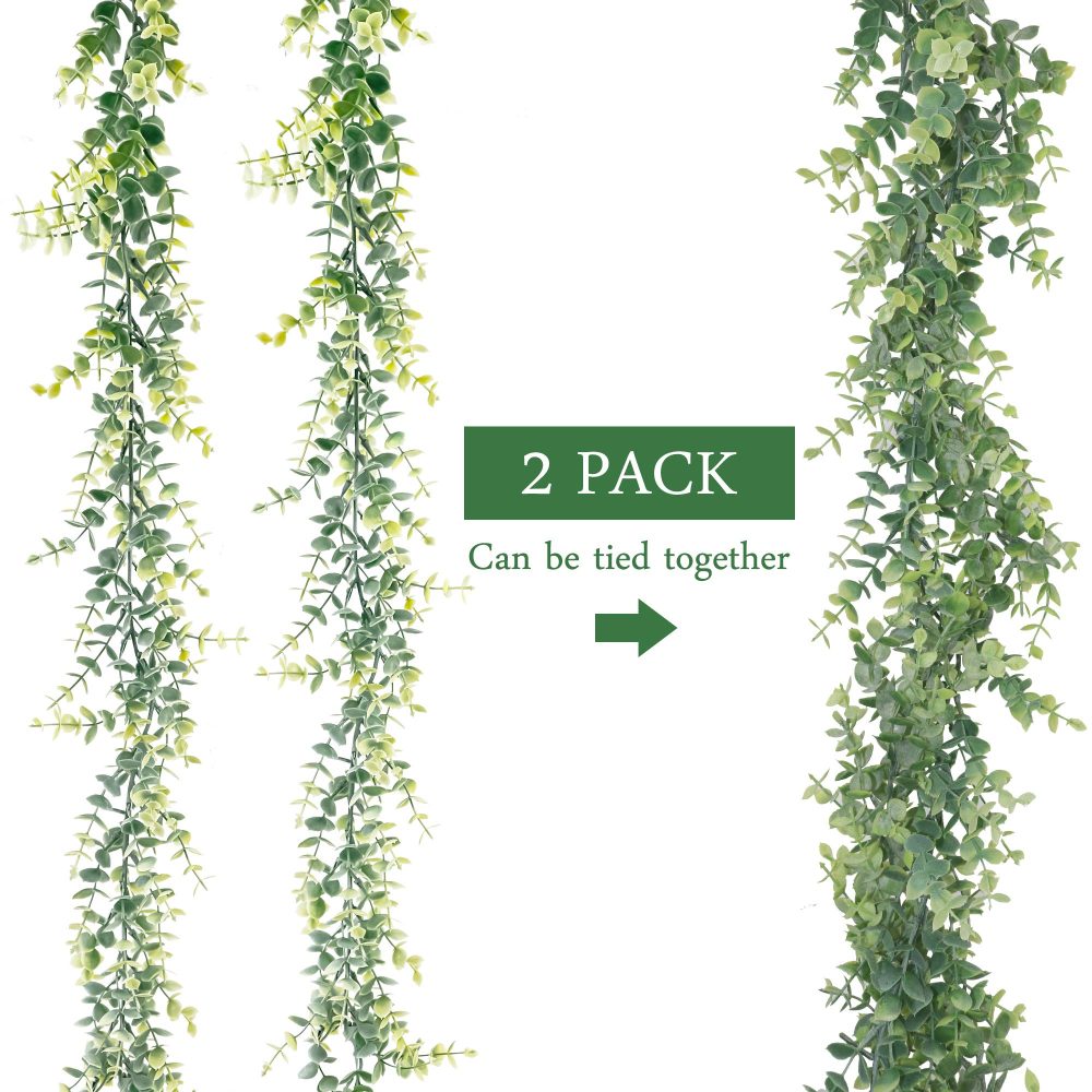 GraduationMall Faux Eucalyptus Garland Plant,2 Pack 12ft Artificial Foliage Fake Leaves,Ivy Vine Greenery Garland for Wedding Party Home Decor - Image 5