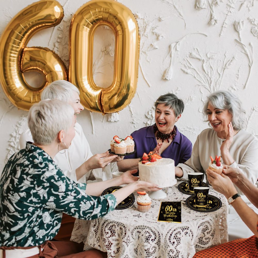POPOYU 16pcs Black and Gold Paper Cups 60th, Happy Birthday Tableware Paper Cups,Happy 60th Birthday Decorations Paper Cups for Men,Women,Him,Her 60th Birthday Gifts Party Supplies Decorations - Image 5