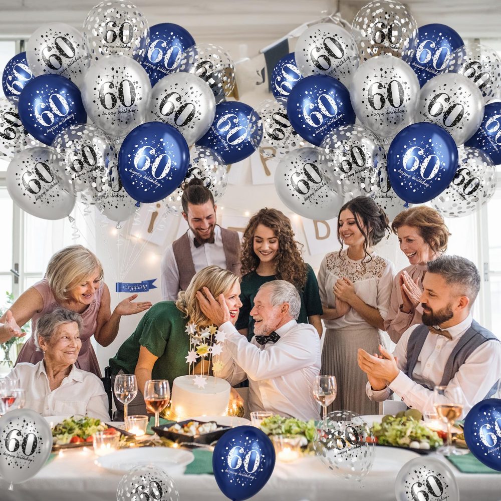 60th Birthday Decorations for Men, 15 Pieces Navy Blue Silver Happy 60th Birthday Latex Balloons Set for Him, 60th Party Decorations for Age 60 Years Old 60th Birthday Party Decor Celebration Supplies - Image 5