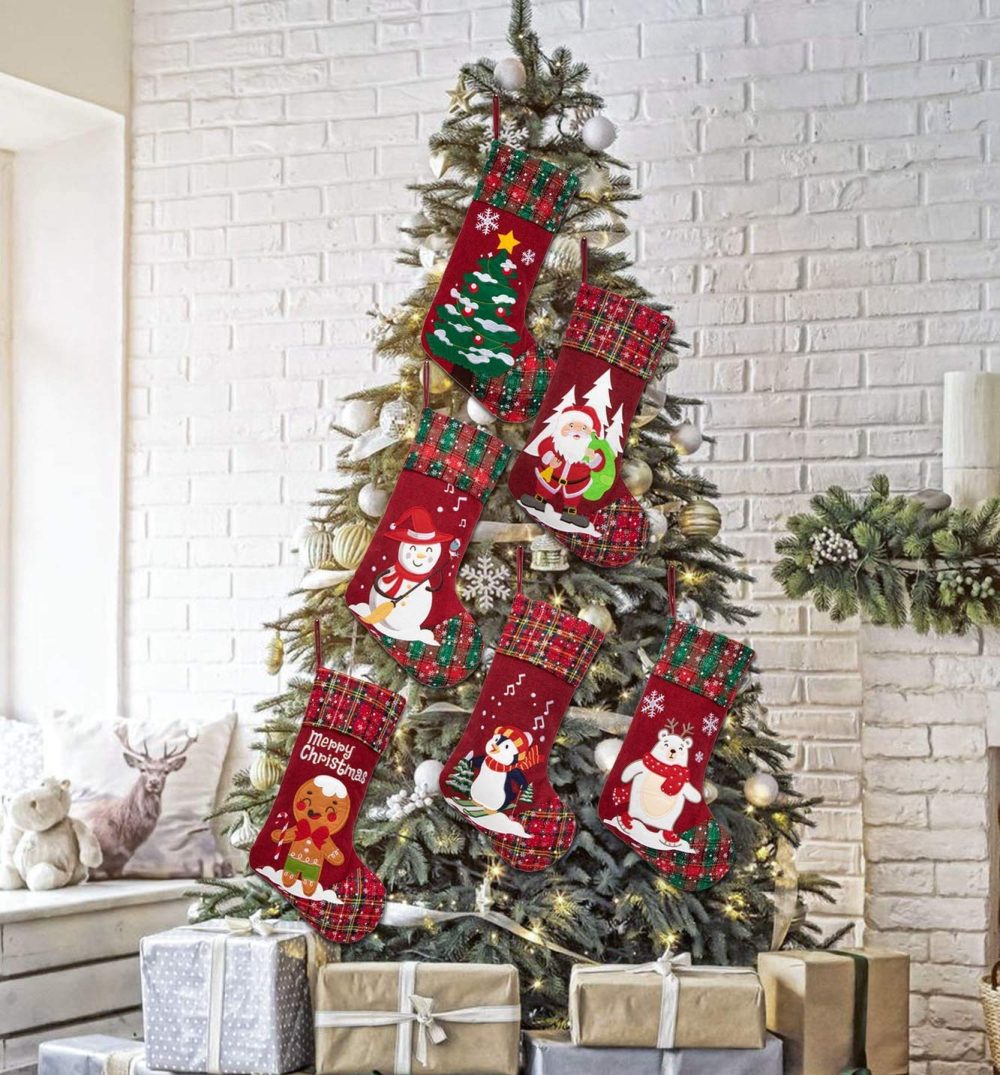2024 NEW Personalised Christmas Stockings with Names, Large Xmas Socks Glitter Plaid Snowflake Print for Family Traditional Holiday Hanging Ornament Fireplace Christmas Decorations Decor 1 Pack - Image 4