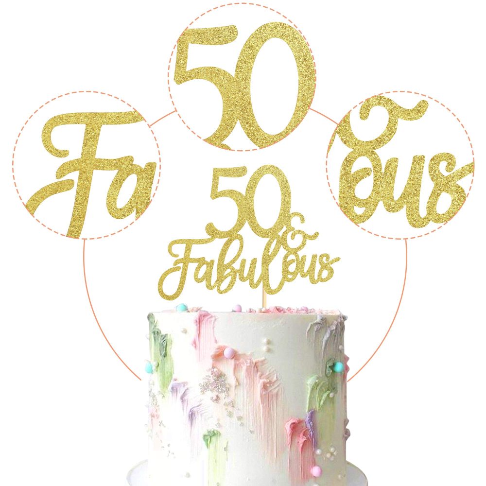 3Pcs 50 & Fabulous Cake Toppers 50 Birthday Anniversary Cake Toppers for 50 Birthday Anniversary Party Decorations Happy 50th Birthday Cake Decorations Supplies - Image 8
