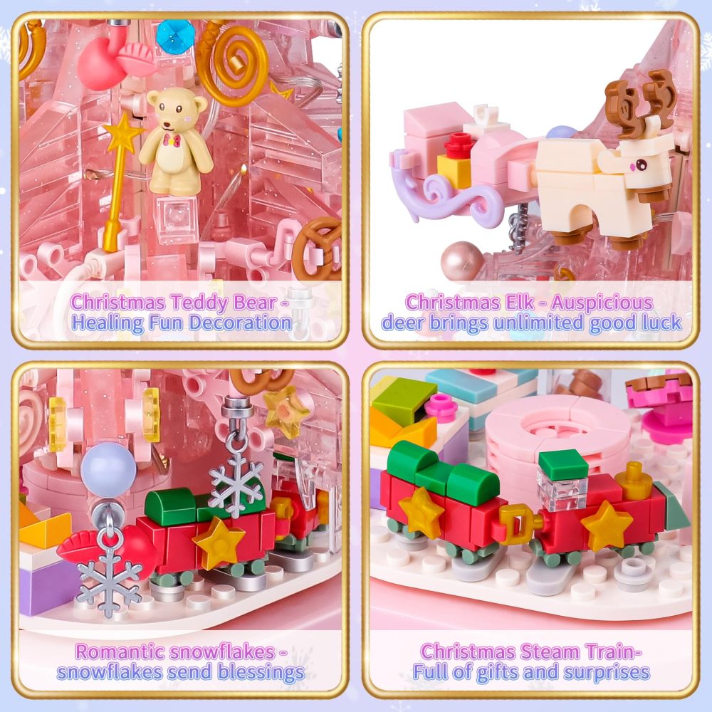 nicknack Christmas Tree Building Block Set, Pink Christmas Crystal Building Block Toy with LED, Xmas Tree Gift for Girls Boys - Image 3