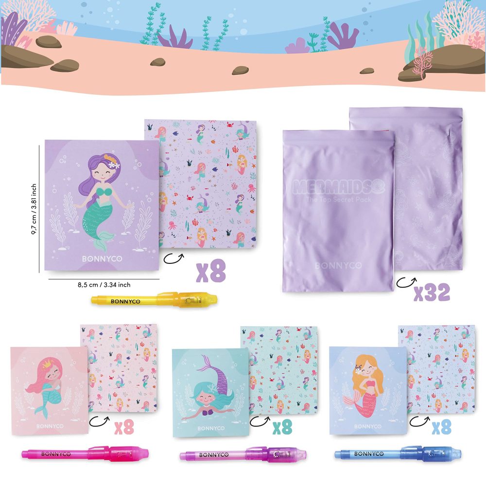 BONNYCO Invisible Ink Pen and Notebook, Pack 32 Mermaid Party Bags Filler & Pinata Toys | Mermaid Birthday Decorations | Stocking Fillers for Kids Birthday | School Prizes & Gifts for Children - Image 4