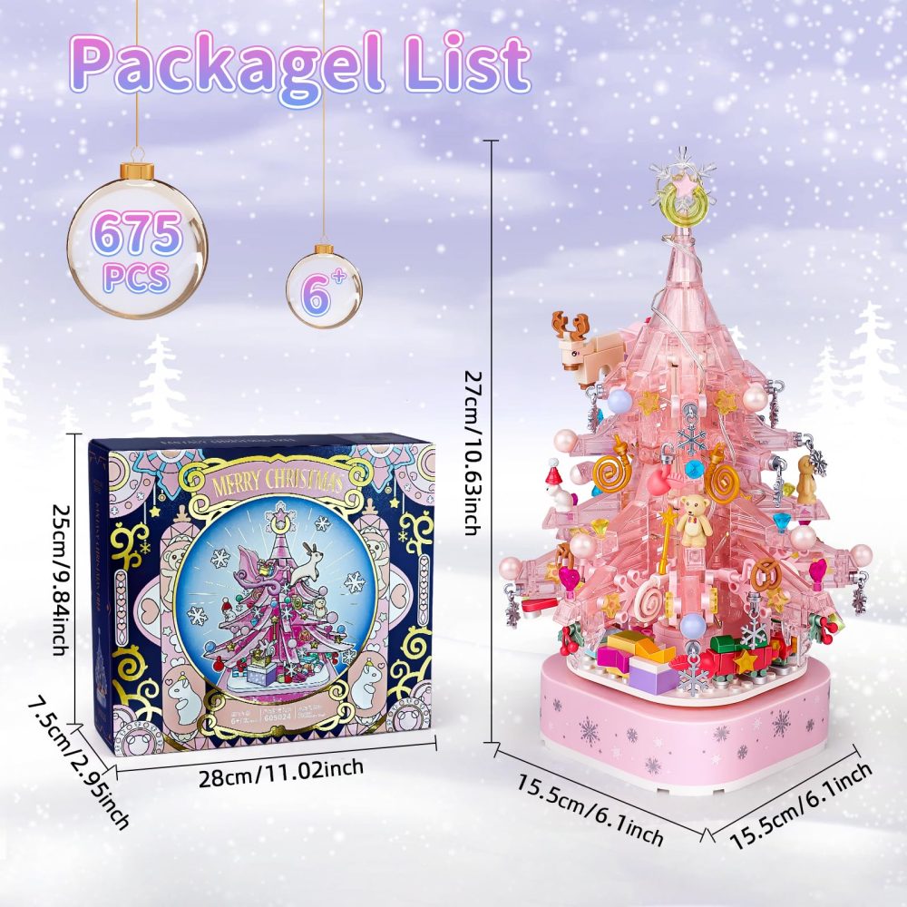 nicknack Christmas Tree Building Block Set, Pink Christmas Crystal Building Block Toy with LED, Xmas Tree Gift for Girls Boys - Image 2