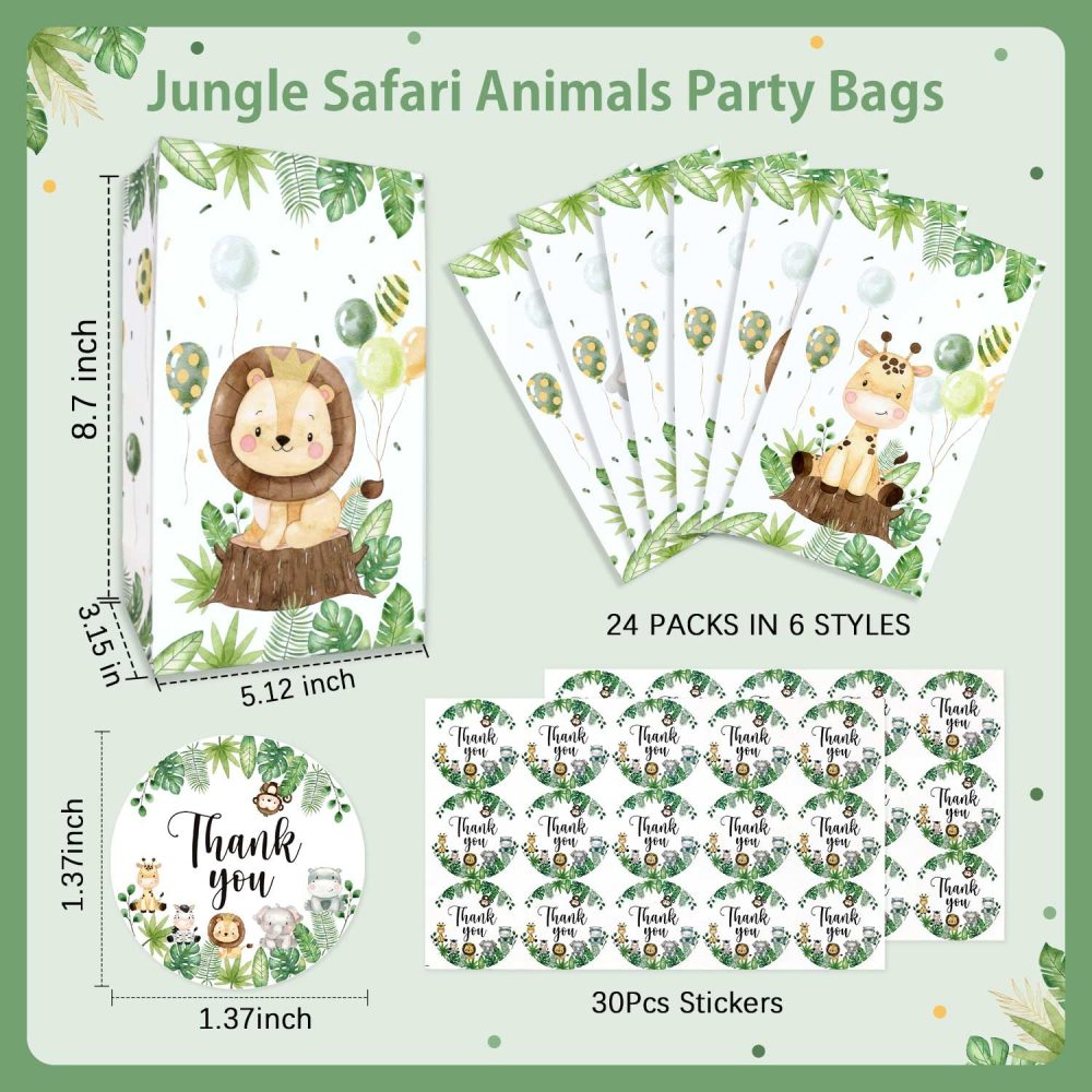 Heboland 24 Pack Jungle Party Bags, Kids Party Bags Animal Party Bags with 30 Stickers Wild One Birthday Decorations Baby Showe Bag Kraft Paper Party Bags Children's Party Bag Filler - Image 5