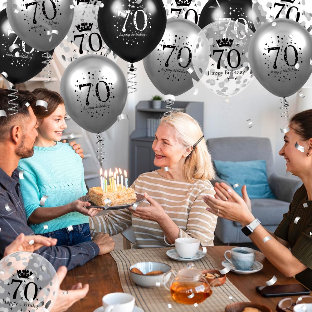 70th Birthday Balloons Decorations 15pcs Silver Black for Men Number 70 Anniversary Happy Birthday Party Latex Confetti Balloons for Men Women Adults 70th Happy Birthday Party Decor Supplies 12 Inches - Image 5