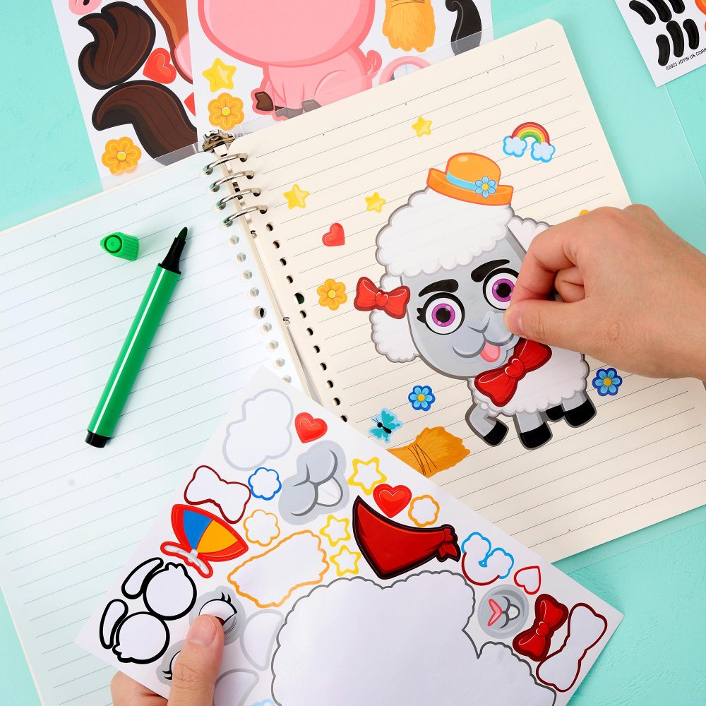 JOYIN 24 PCS 6"x 9"/15.2 * 22.8cm Make-a-face Sticker Sheets for Kids, Make Your Own Animal Farm and Match Sticker Sheets with Farm and Fantasy Animals Kids Party Favor Supplies Craft - Image 4