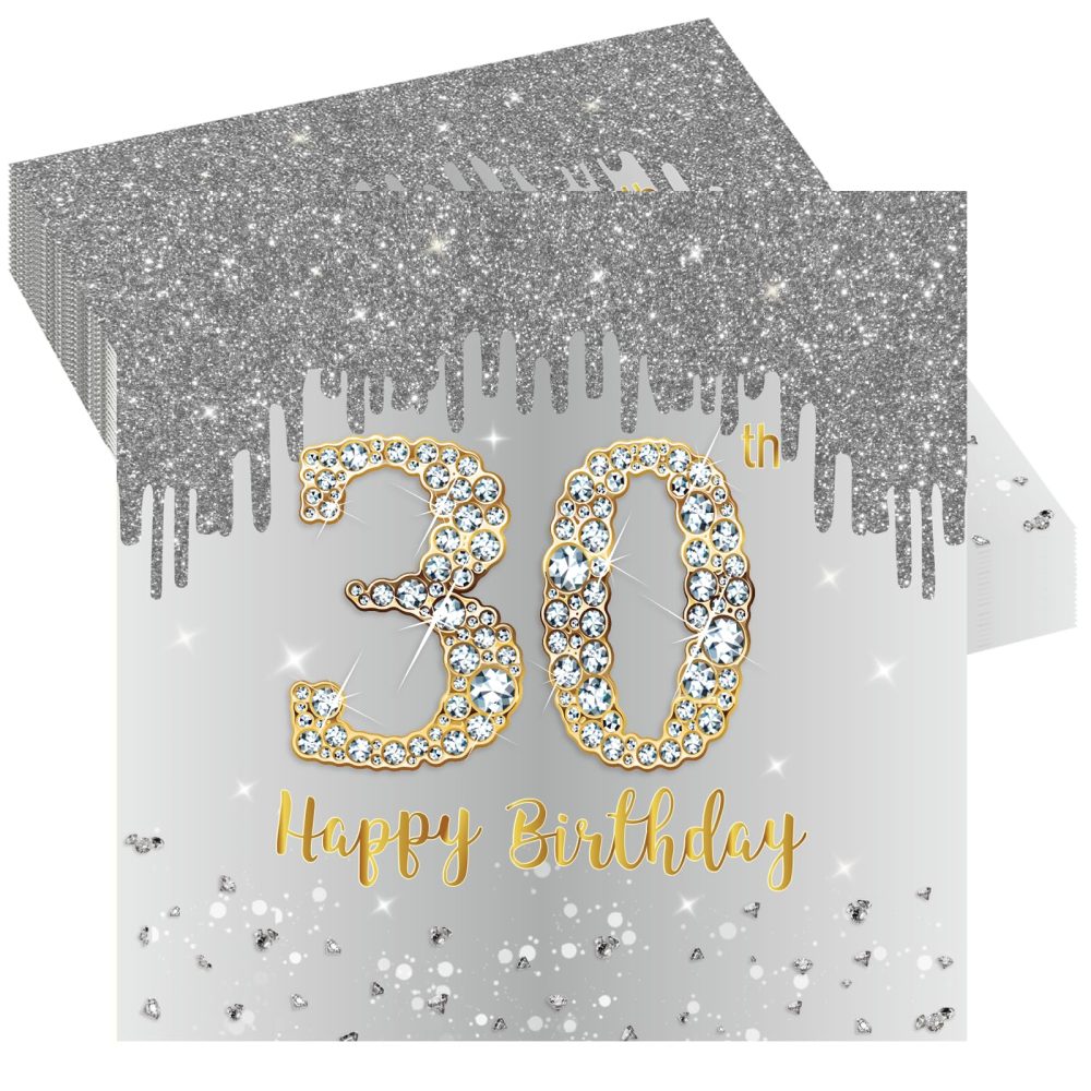 20Pcs 30th Birthday Silver Paper Napkins,30th Grey Silver Men Women Birthday Party Serviettes,Happy 30th Birthday Tableware Decoration for Women,Men,Him,Her 30th Birthday Gifts Party Supplies